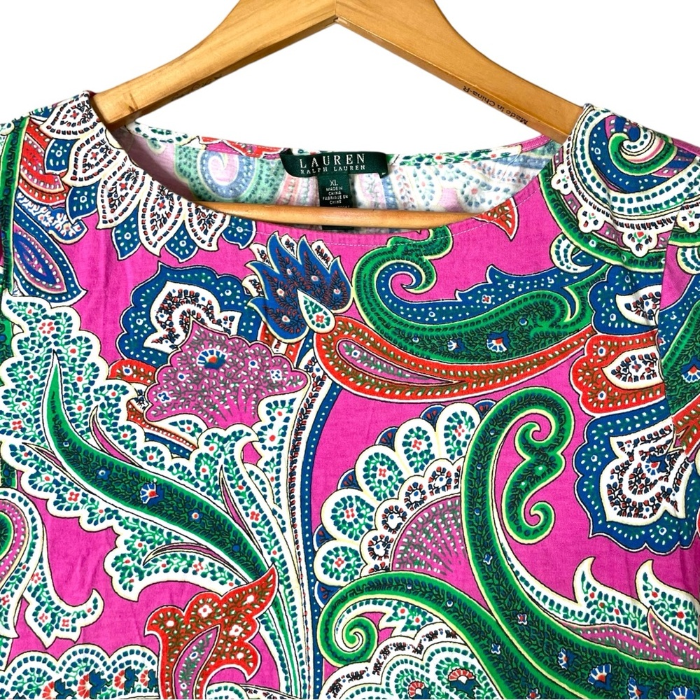 Lauren Ralph Laure Top Women Soft Paisley Floral 3/4 Sleeve Size XL Button - Picture 4 of 10